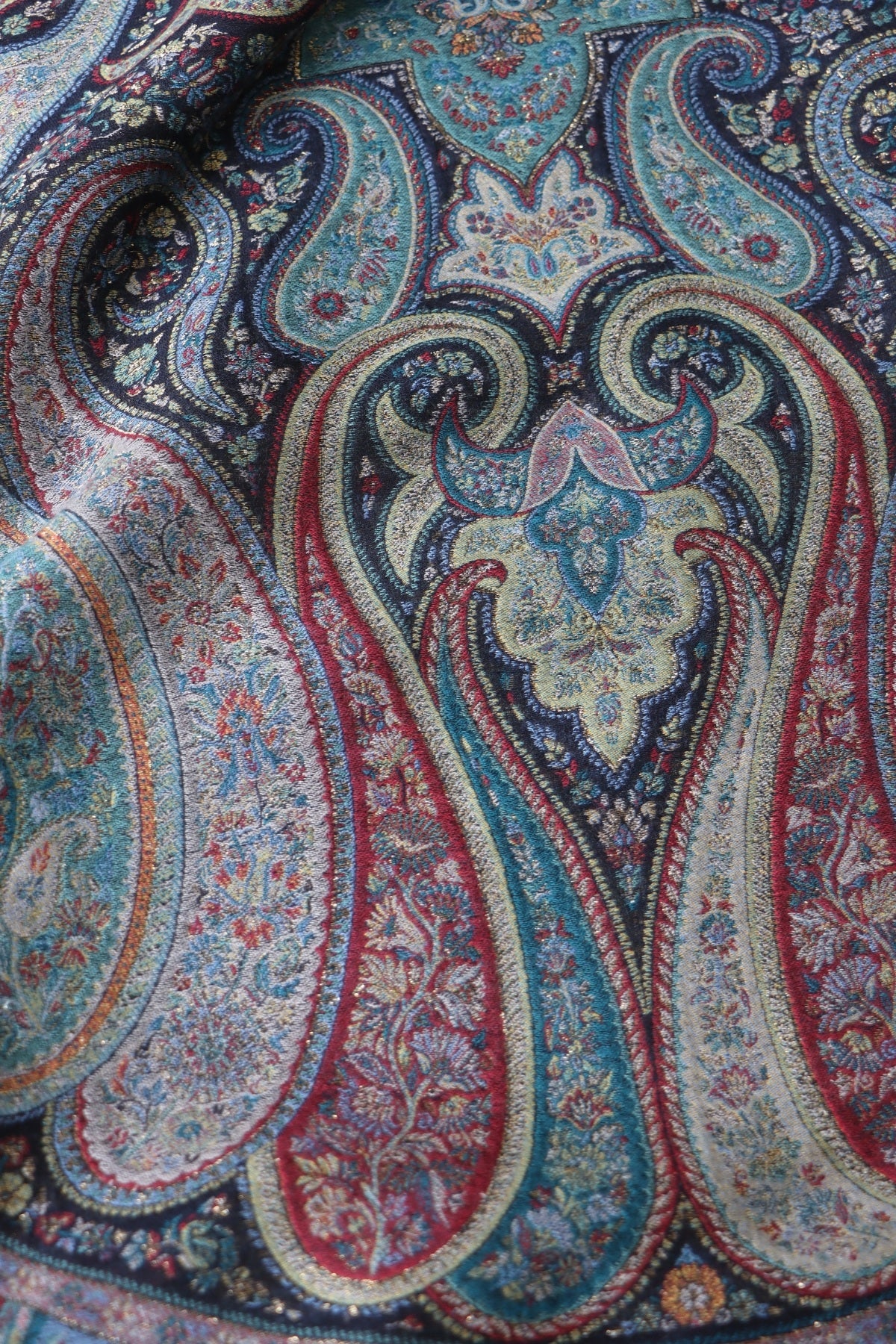 Grey Paisley Jamawar Shawl