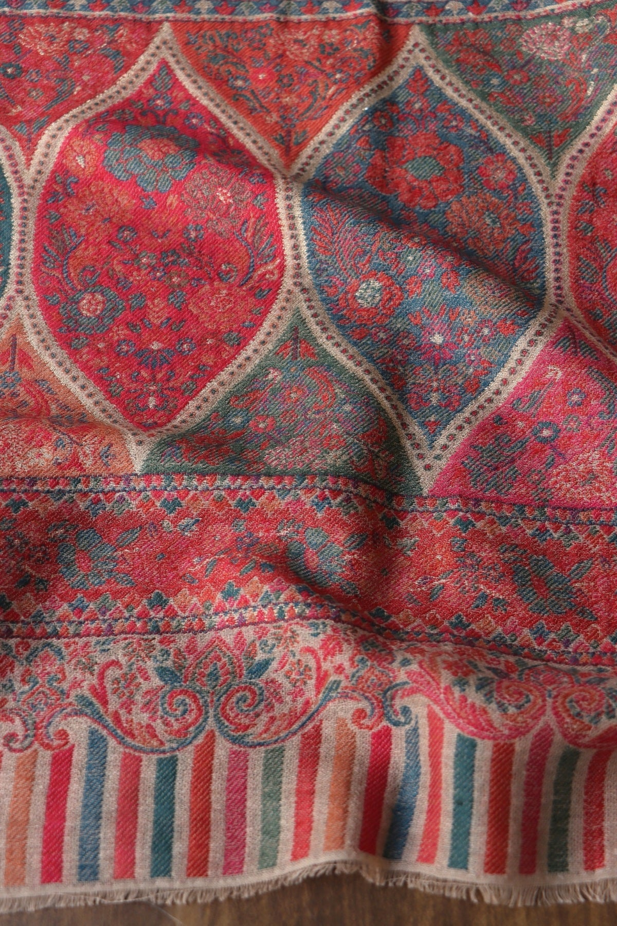 Beige Floral Kani Fine Wool Shawl