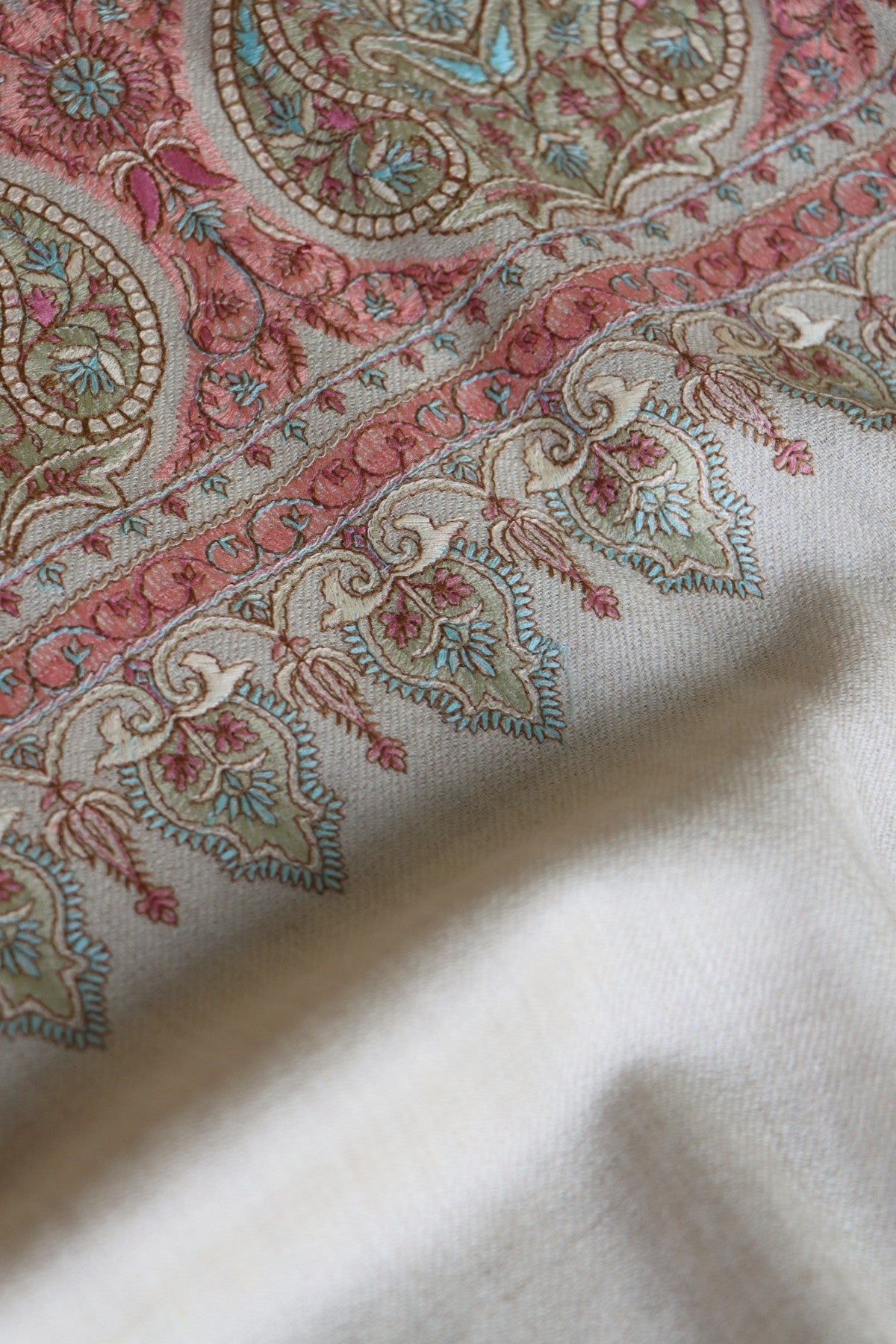 Beige Sozni Jamawar Fine Wool Shawl