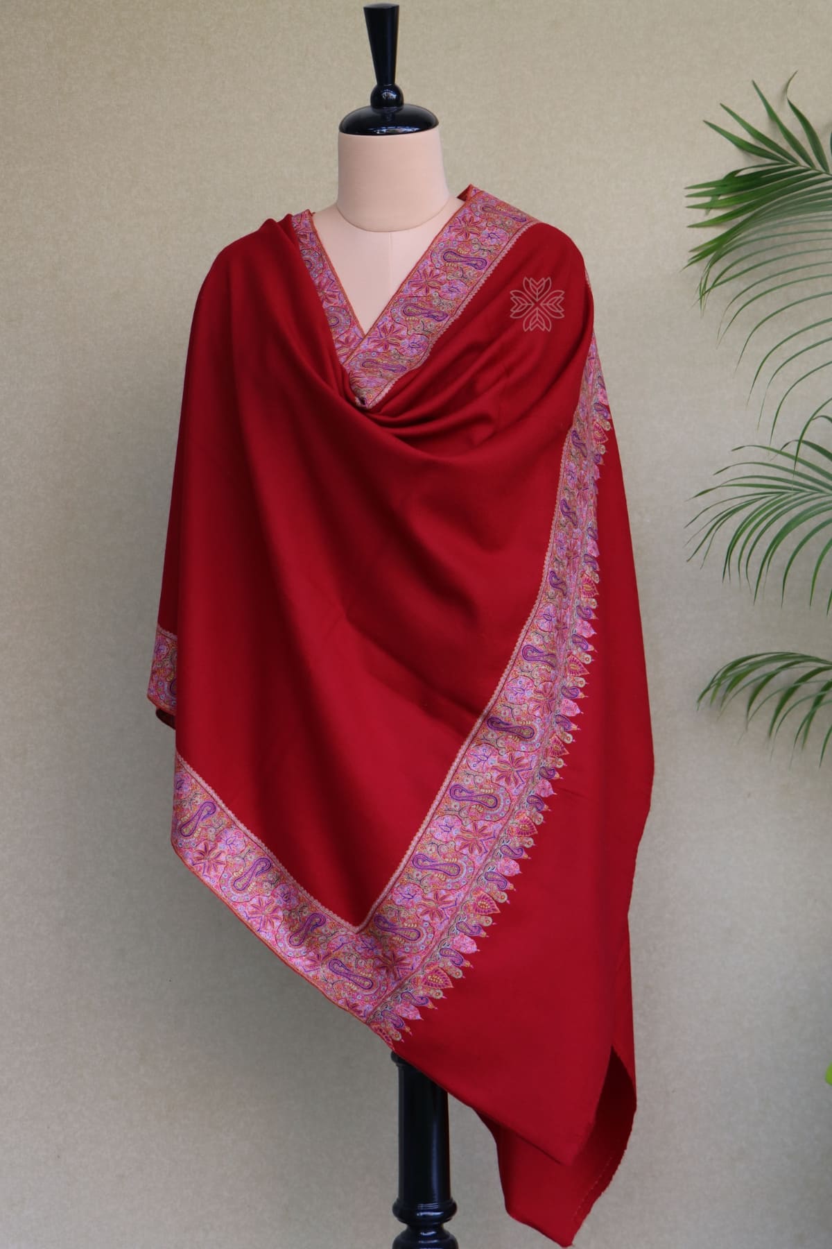 Maroon Sozni Pashmina Shawl