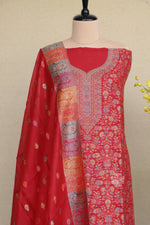 Red Kani Silk Linen Suit with Zari