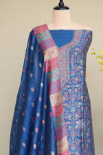 Ink Blue Kani Silk Linen Suit with Zari