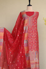 Red Kani Silk Linen Suit with Zari