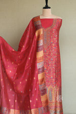 Carrot Pink Kani Silk Linen Suit with Zari