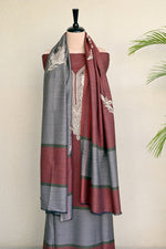 Maroon Fine Wool Zari Embroidered Unstitched Suit