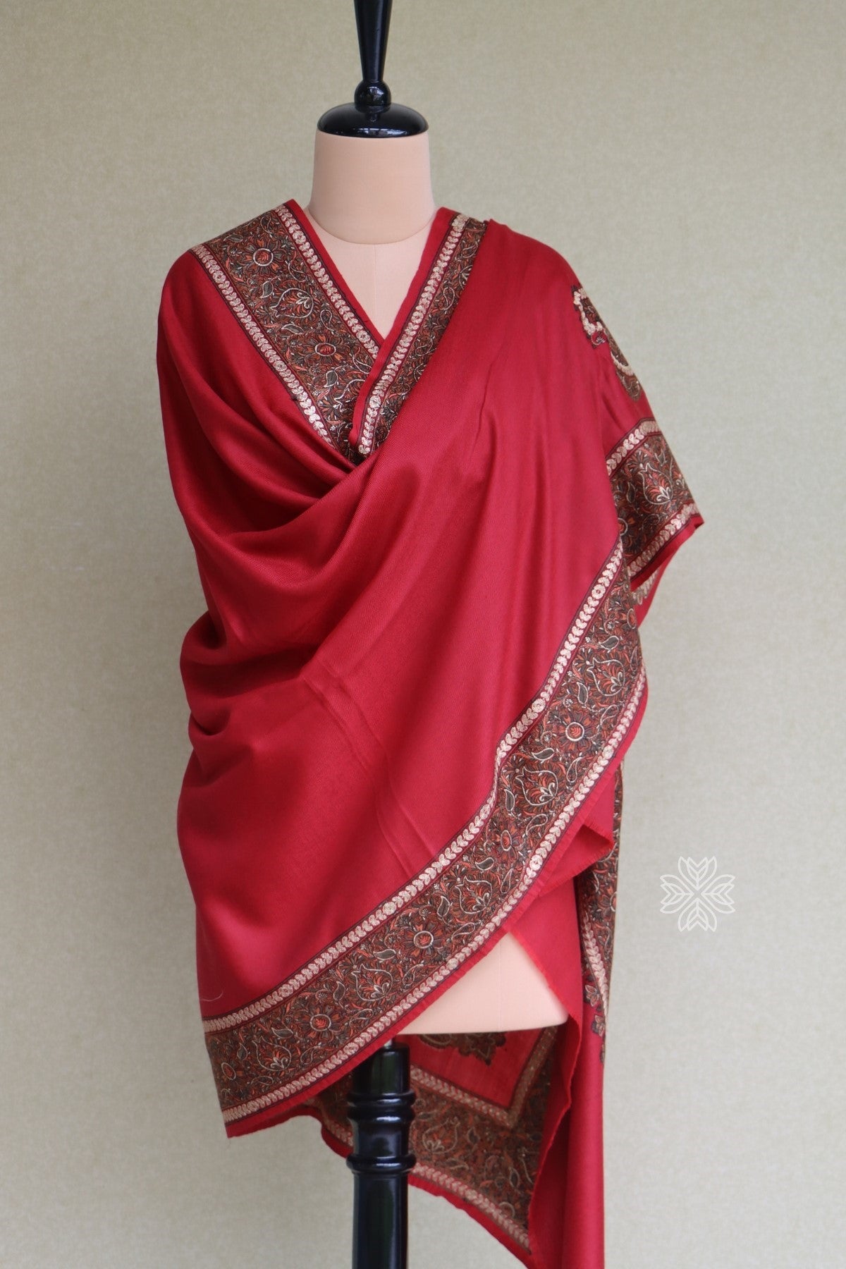 Maroon Sozni Fine Wool Shawl