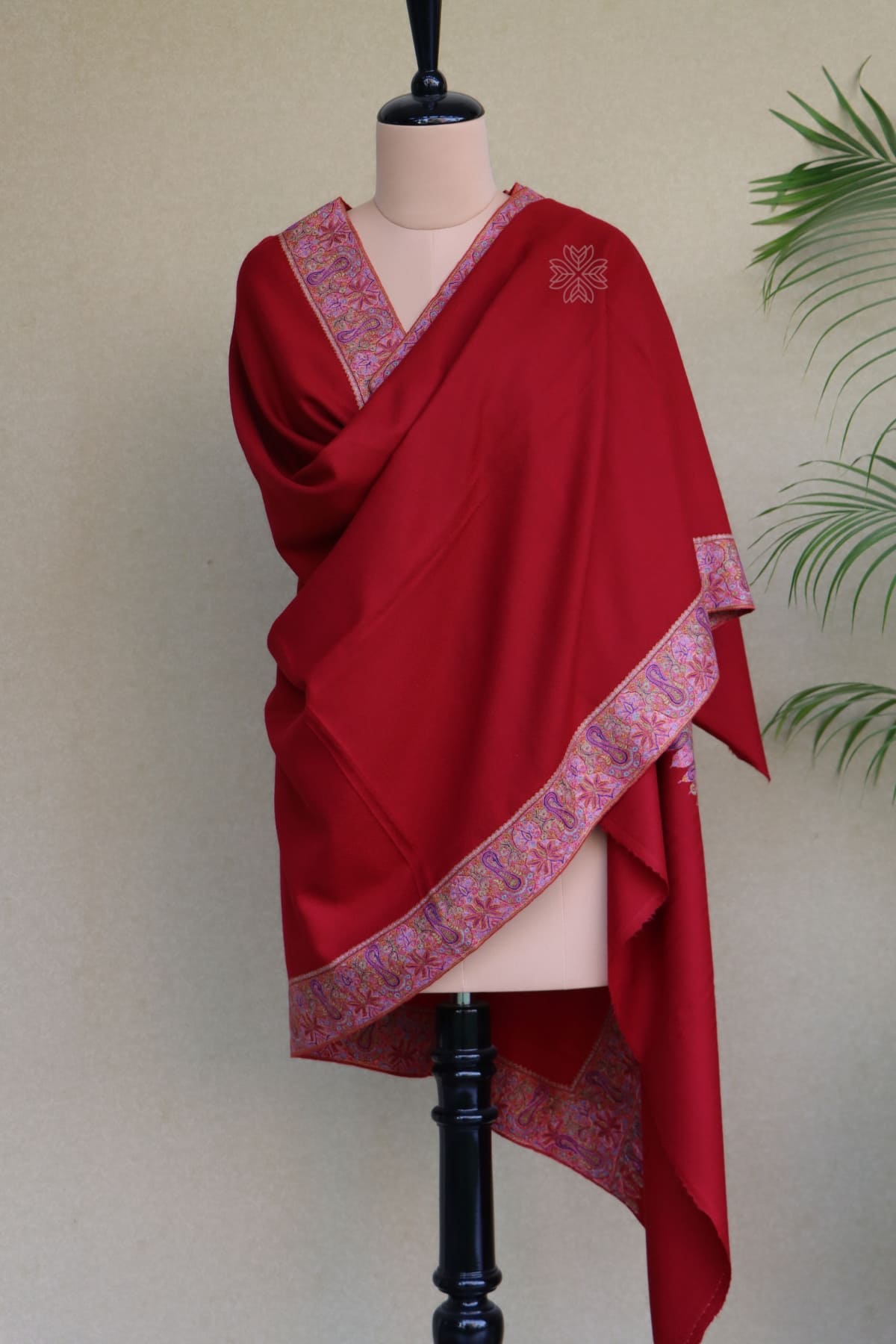 Maroon Sozni Pashmina Shawl