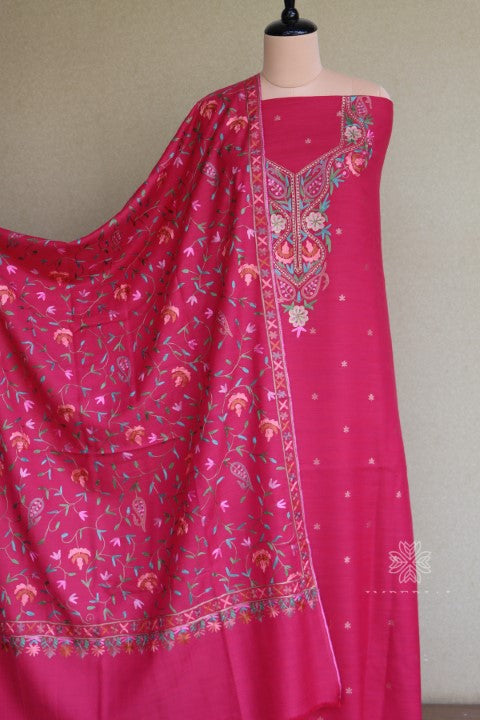 Pink Woollen Aari suit