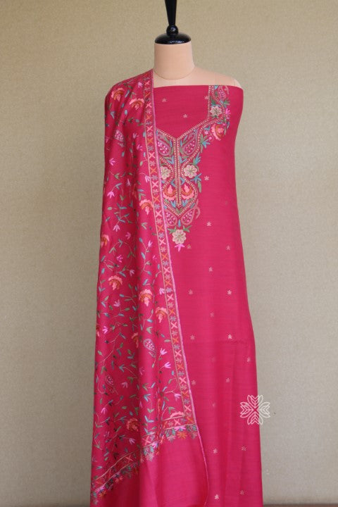 Pink Woollen Aari Suit