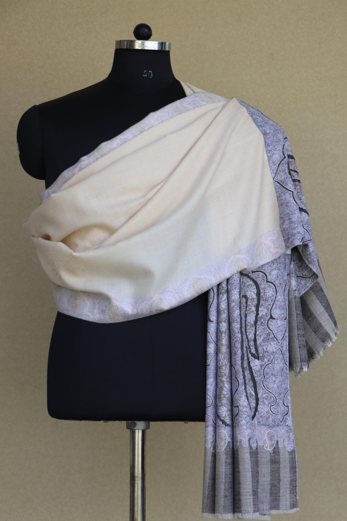 Off White Sozni Pashmina Shawl