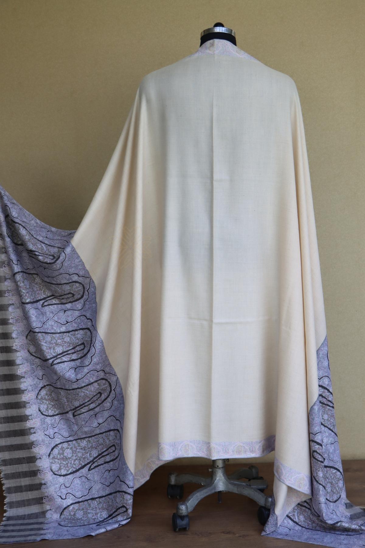 Off White Sozni Pashmina Shawl