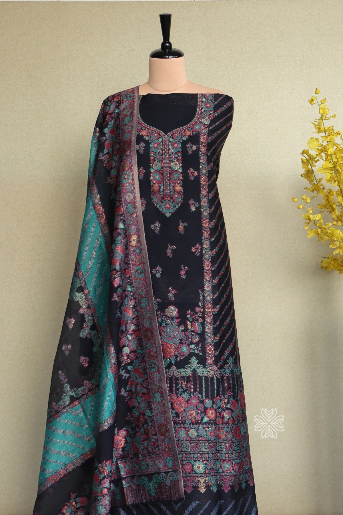 Midnight Blue Kani Cotton Suit