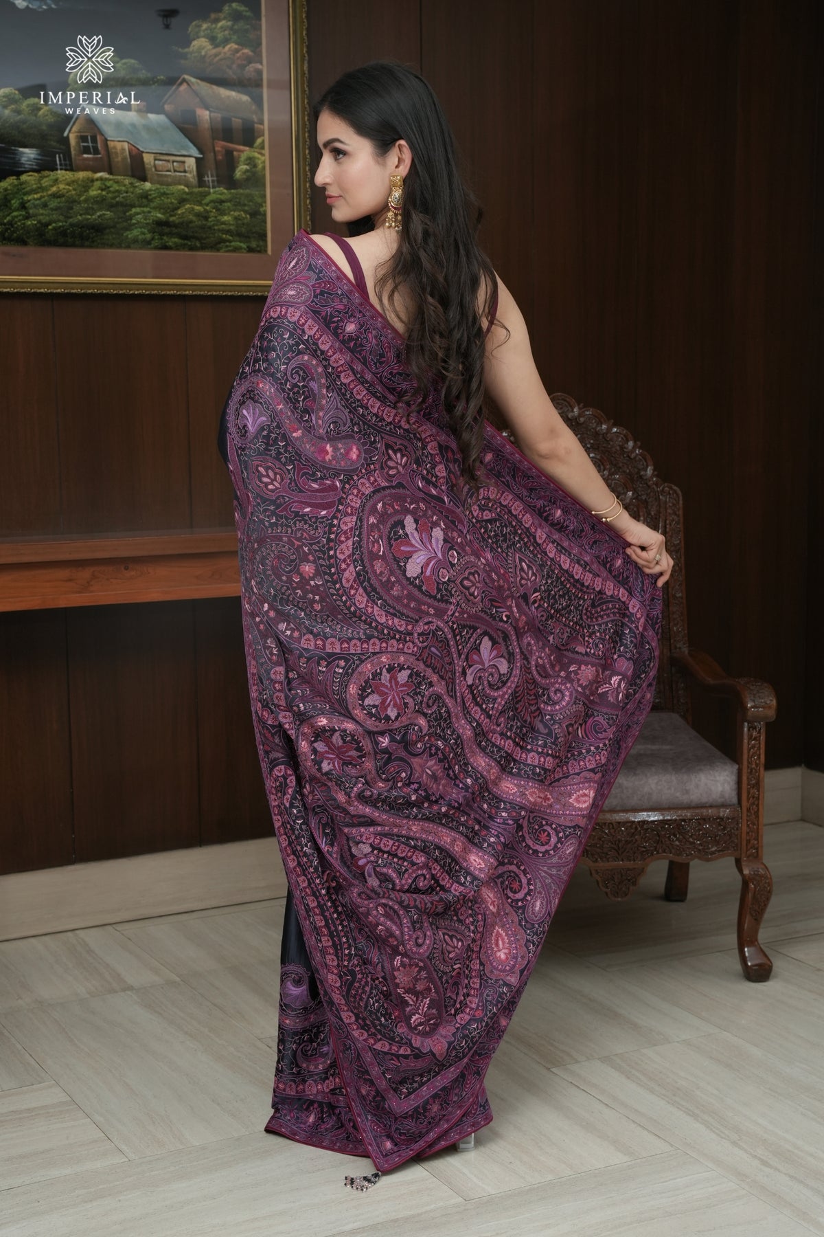 Hand embroidered Jamawar Saree