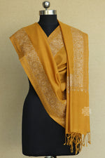 Mustard Yellow Woolen Fine Wool Aari Stole