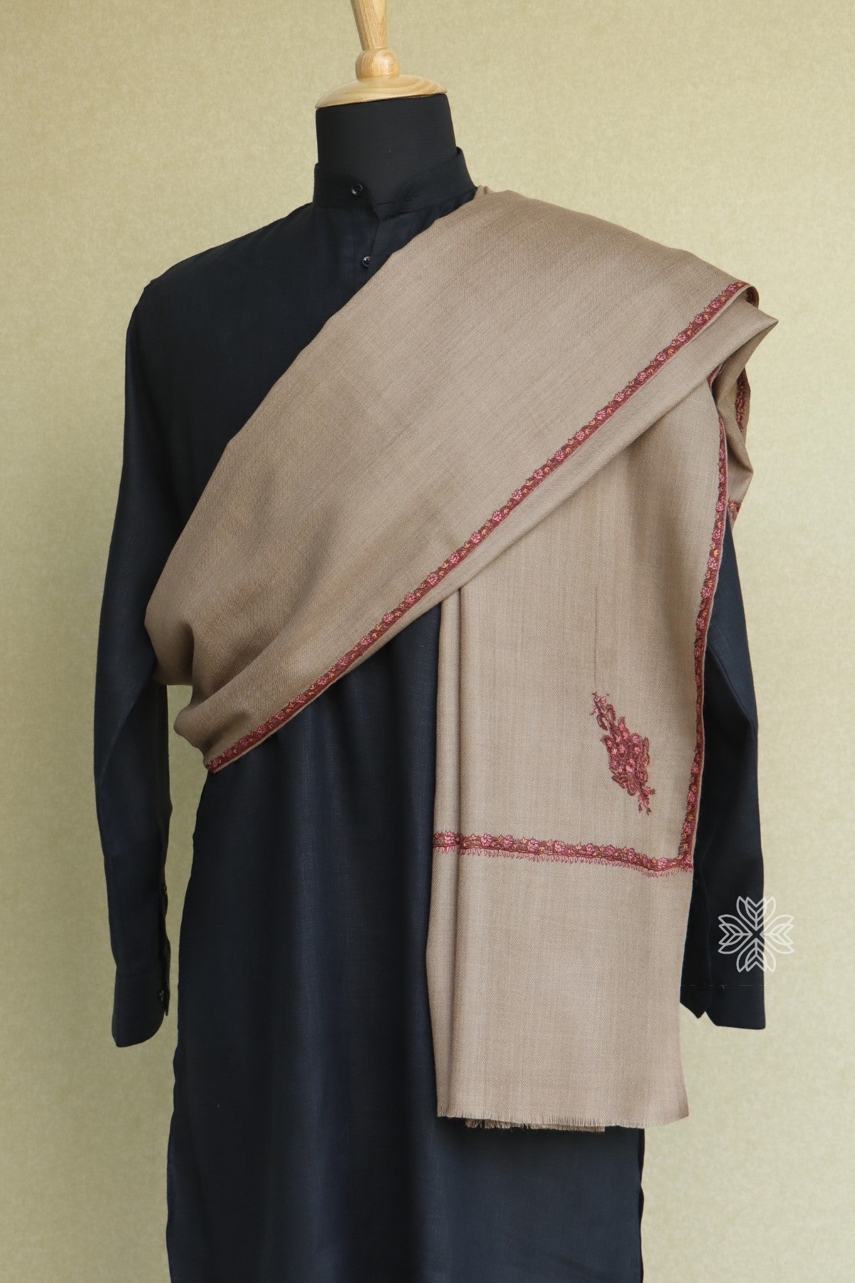 Natural Colored Men Fine Wool Sozni Shawl