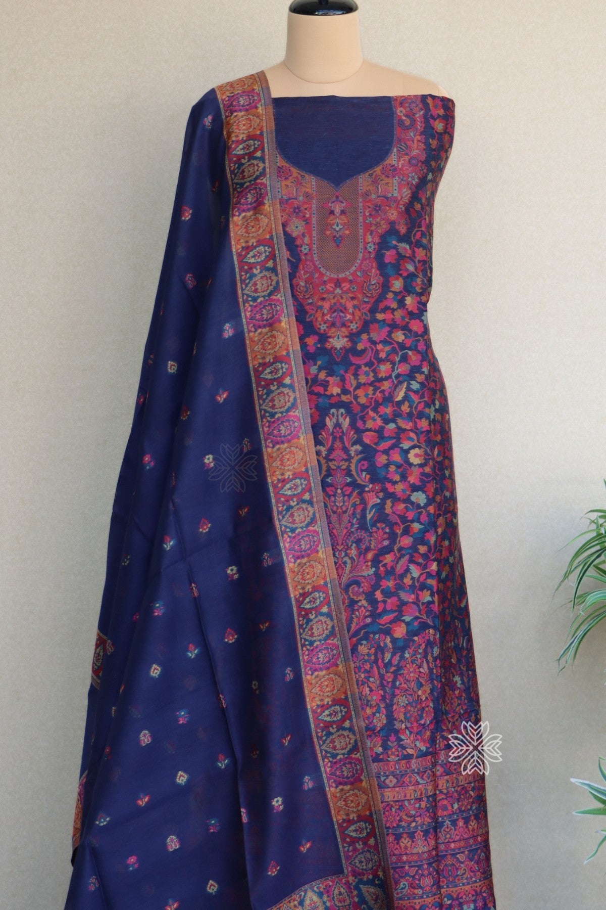 Navy Blue Kani Chanderi Silk Suit