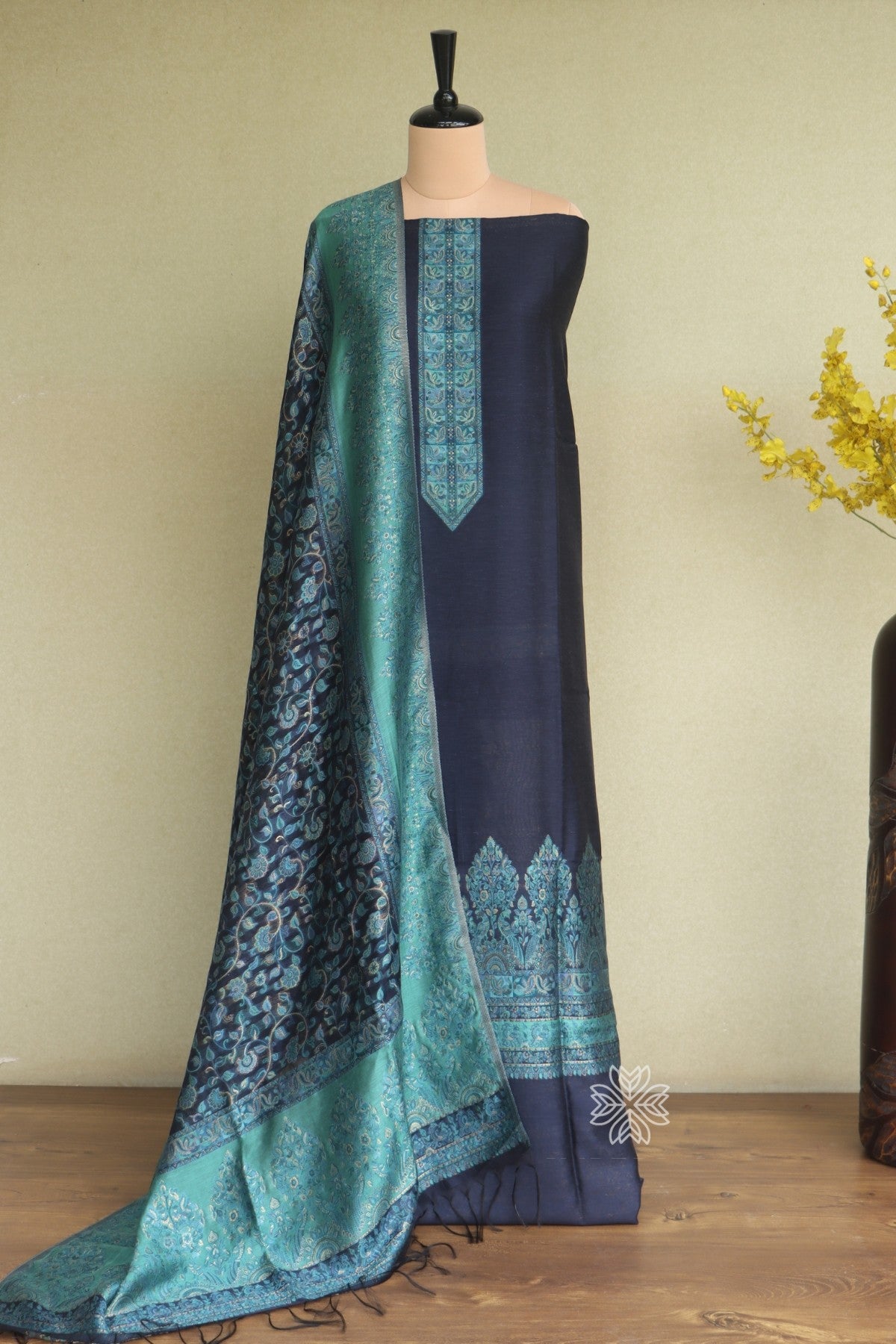 Navy Blue Kani Silk Suit
