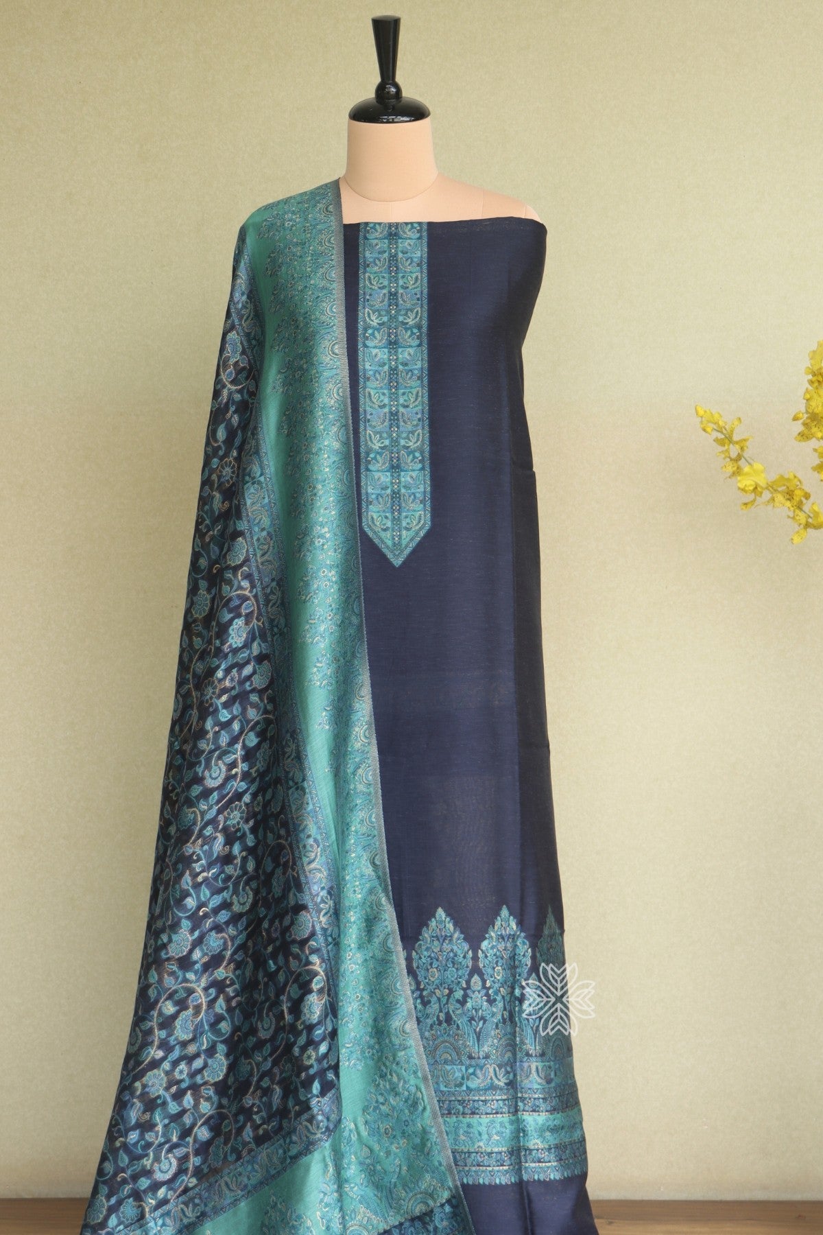 Navy Blue Kani Silk Suit