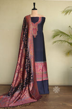 Navy Blue Kani Silk Suit with Allover Dupatta