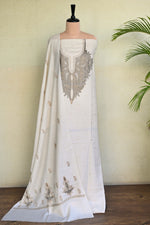 Off White Fine Wool Zari Embroidered Unstitched Suit