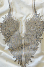 Off White Fine Wool Zari Embroidered Unstitched Suit