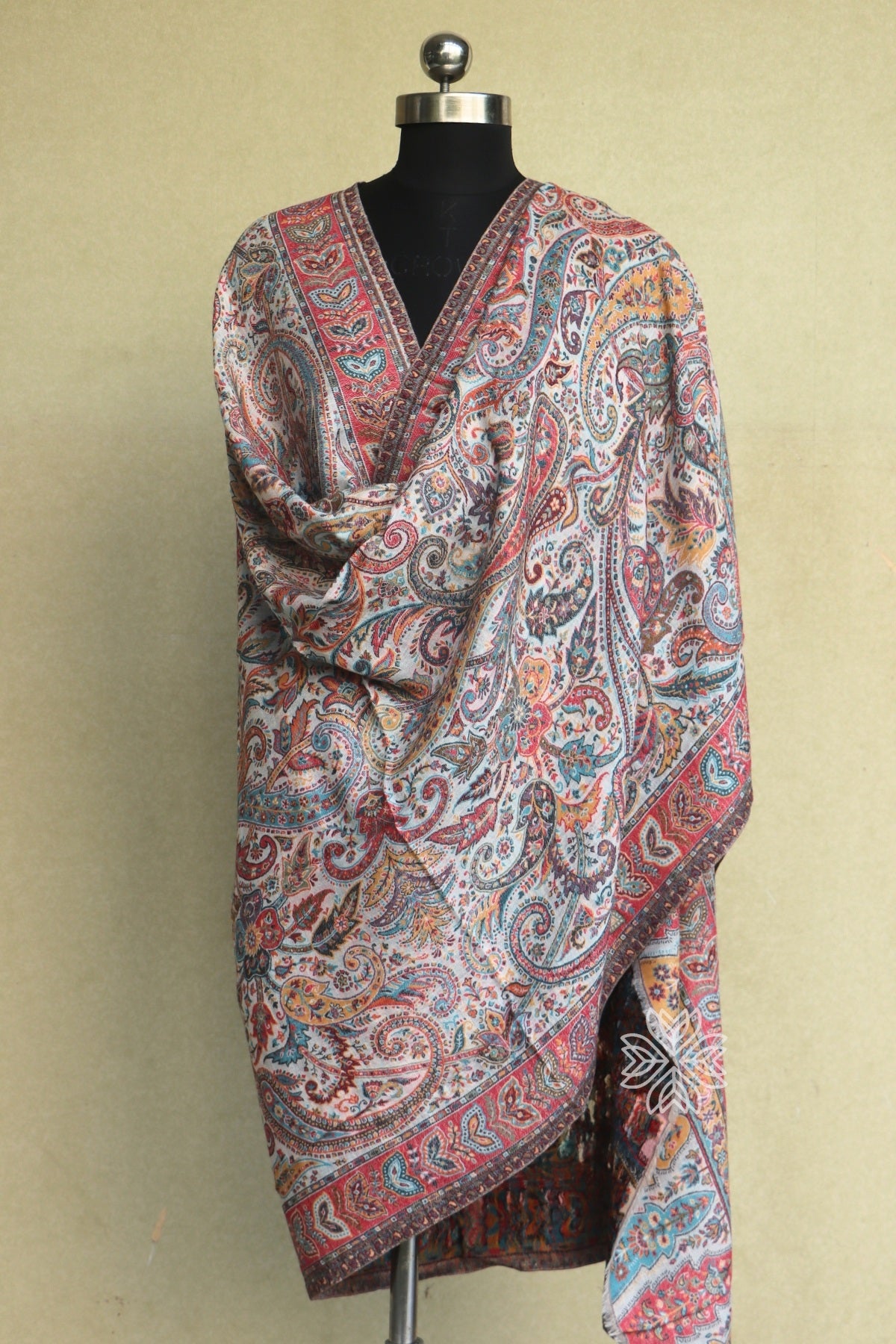 Off White Kani Jamawar Fine Wool Shawl