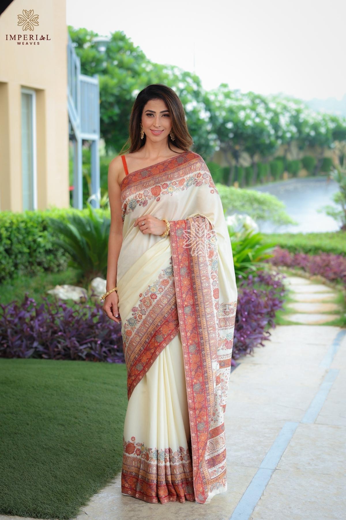 Off White Kani Floral Pallu Silk Saree - Imperial Weaves