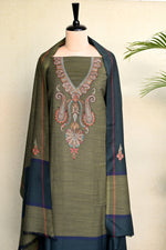 Olive Green Fine Wool Embroidered Unstitched Suit