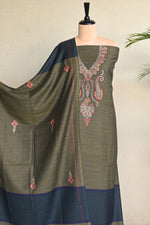 Olive Green Fine Wool Embroidered Unstitched Suit