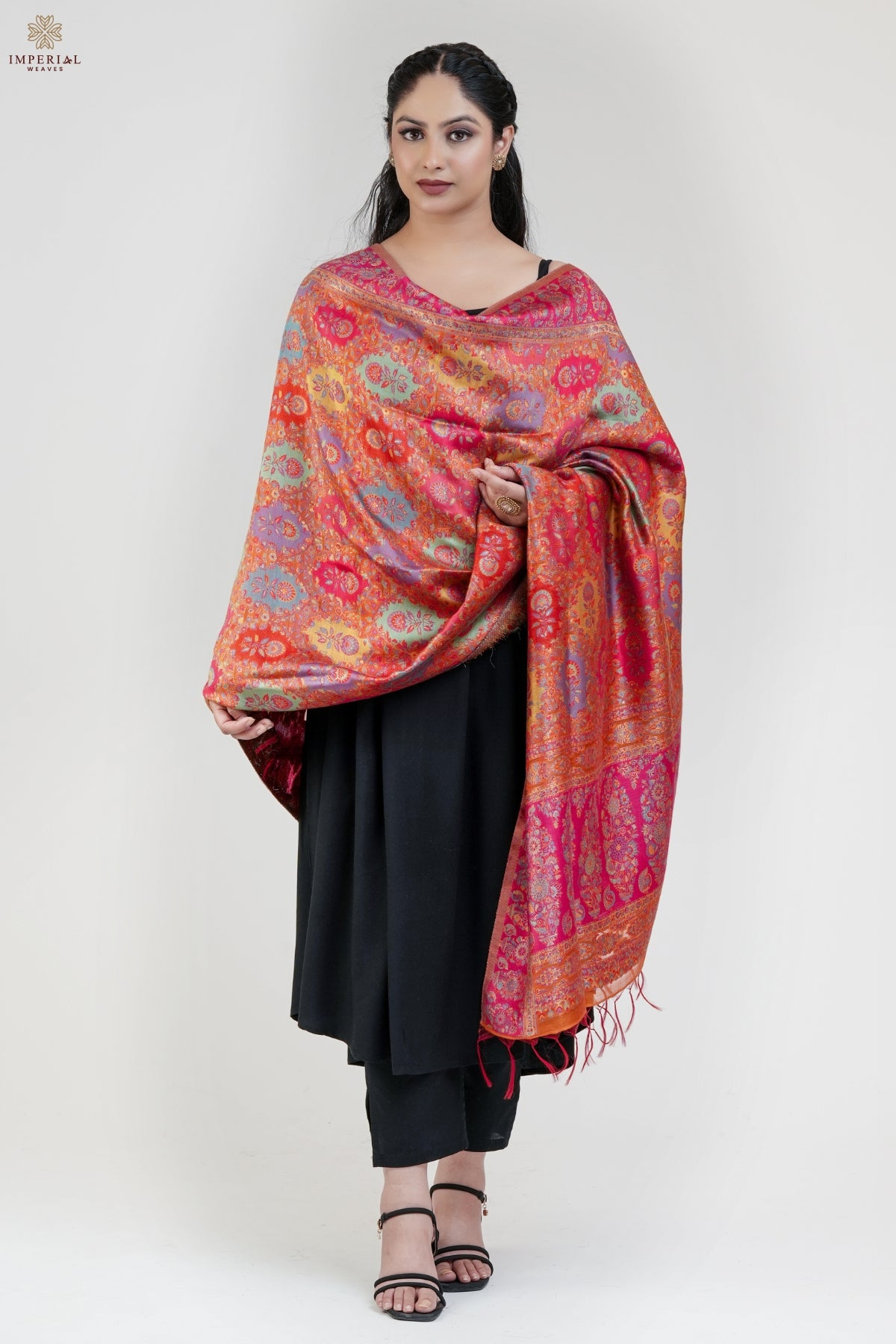 Orange Kani Silk Jamawar Dupatta - Imperial Weaves