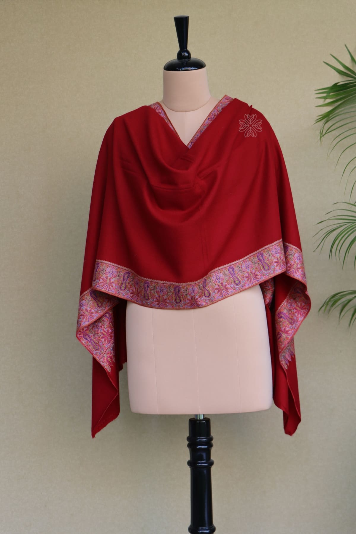 Maroon Sozni Pashmina Shawl