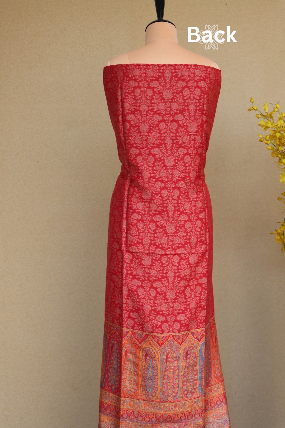 Red Kani Silk Linen Suit with Zari