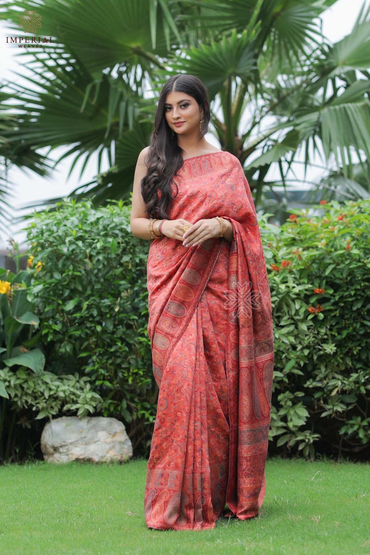 Peach Kani Kalamkari Silk Saree