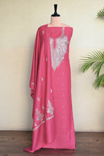 Pink Fine Wool Zari Embroidered Unstitched Suit