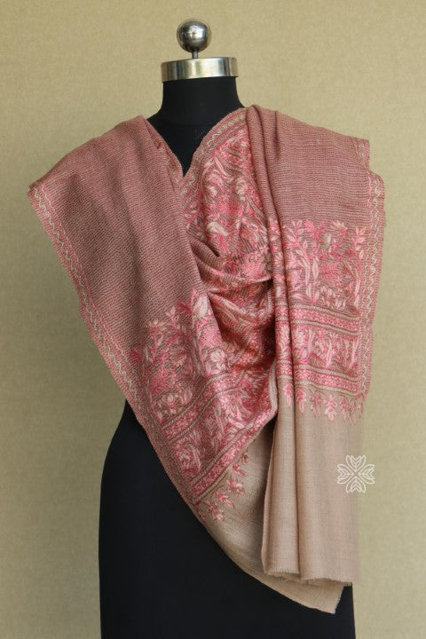 Pink and Beige Woollen Aari Stole