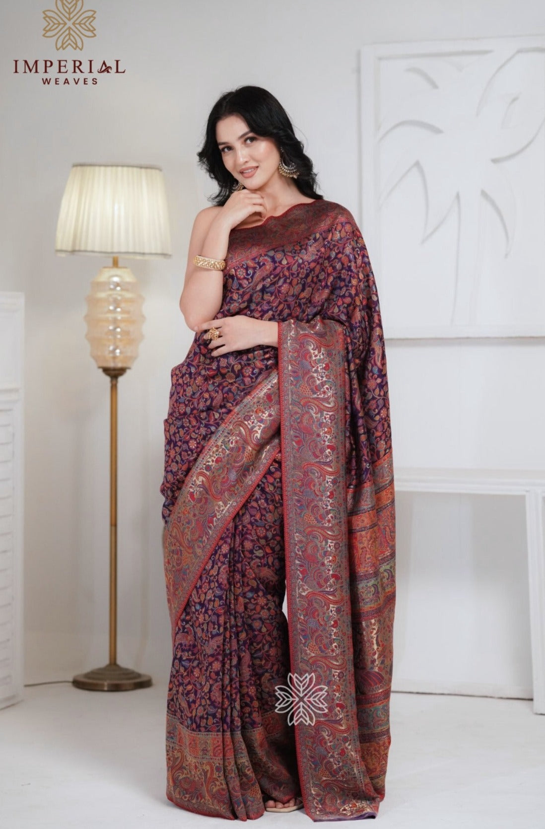 Purple Kani Kalamkari Silk Saree