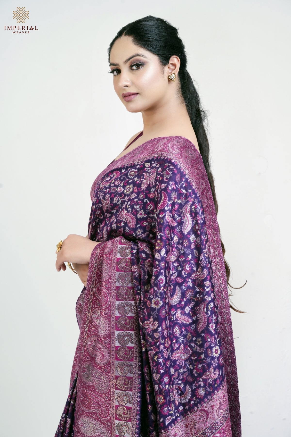 Purple Kani Jamawar Pallu Silk Saree - Perfect for any occasion, our Authentic Kani Silk Saree combines the elegance of a Vintage Saree with Kashmiri Kani Saree traditions.