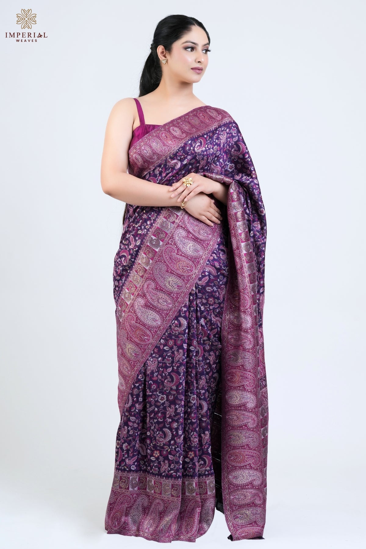 Purple Kani Silk Saree - Authentic Purple Kani Silk Saree with traditional paisleys, ideal for a vintage saree collection