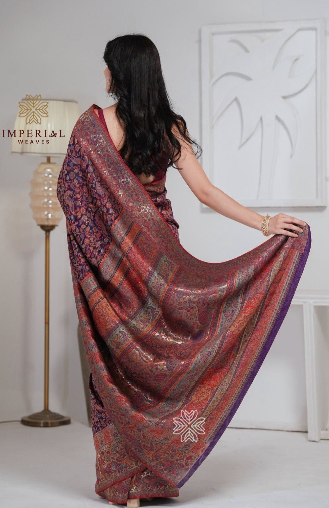 Purple Kani Kalamkari Silk Saree