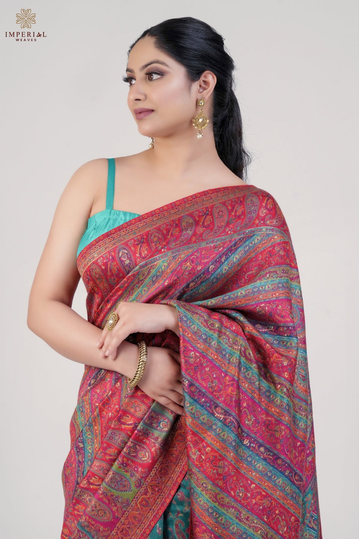 Rama Green Kani Jamawar Silk Saree - Kani Silk Saree, Kani Pashmina Silk Saree, Original Kani Silk Saree, Kani Saree, Kashmiri Kani Saree, Authentic Kani Silk Saree, Kani Silk Saree Blouse