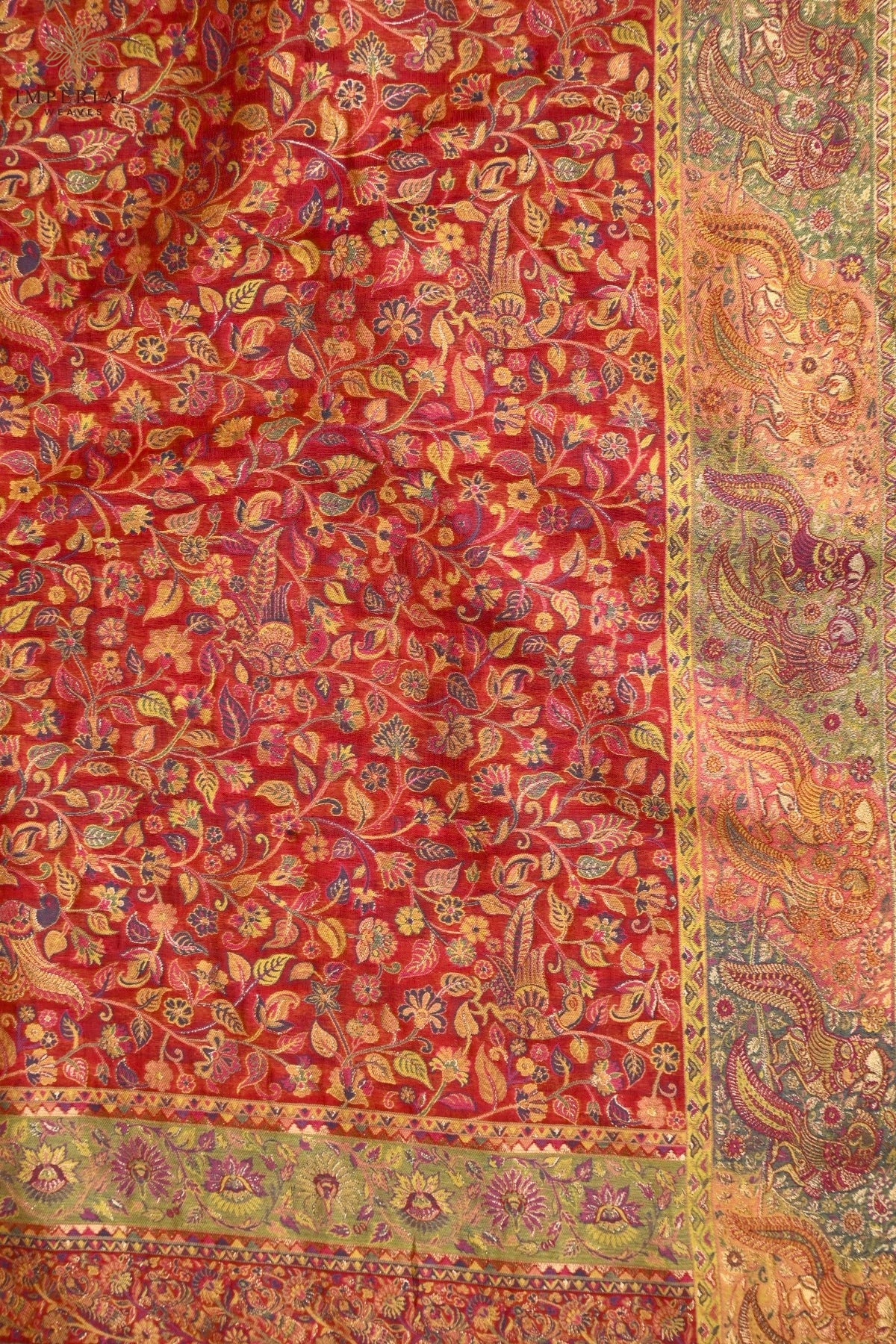 Maroon Kani Kalamkari Silk Saree