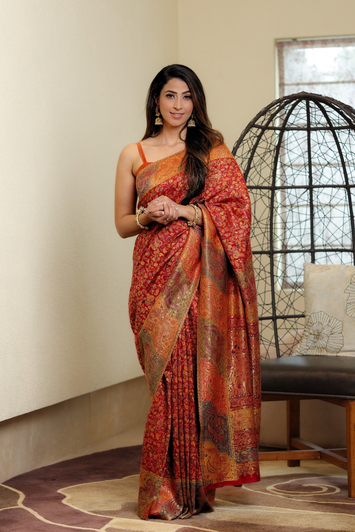 Maroon Kani Kalamkari Silk Saree