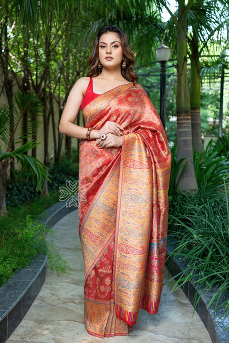 Red Kani Tissue Silk Saree