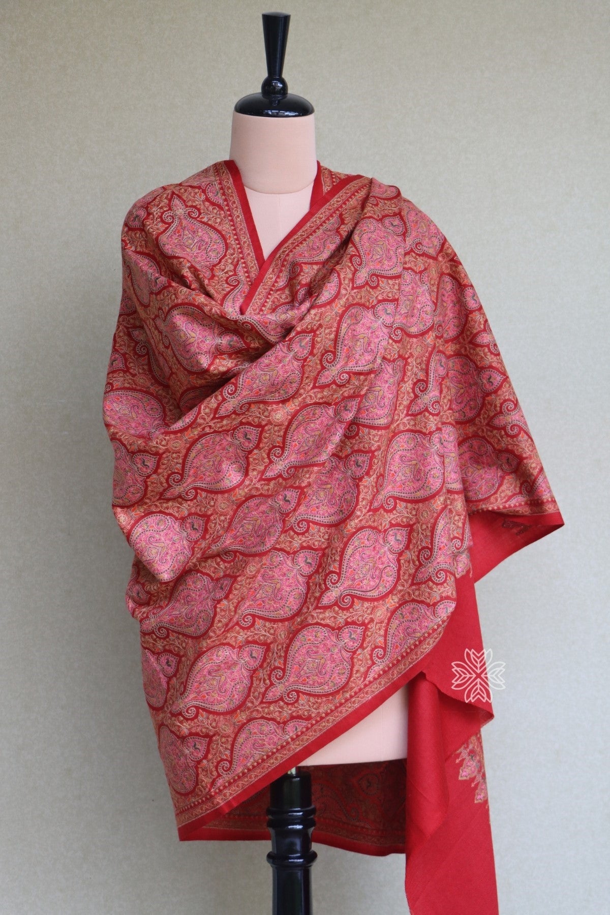 Maroon Sozni Jamawar Fine Wool Shawl