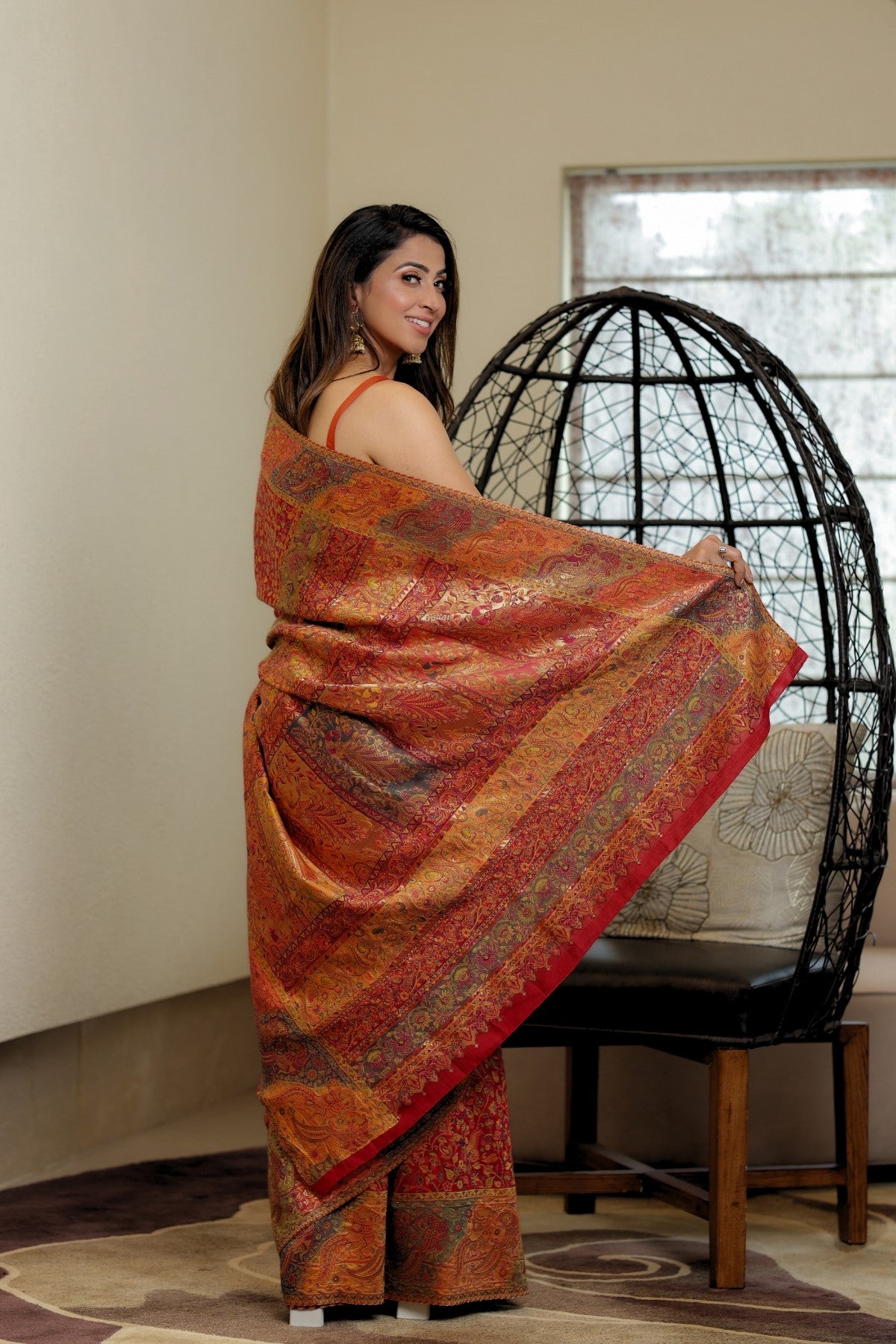 Maroon Kani Kalamkari Silk Saree