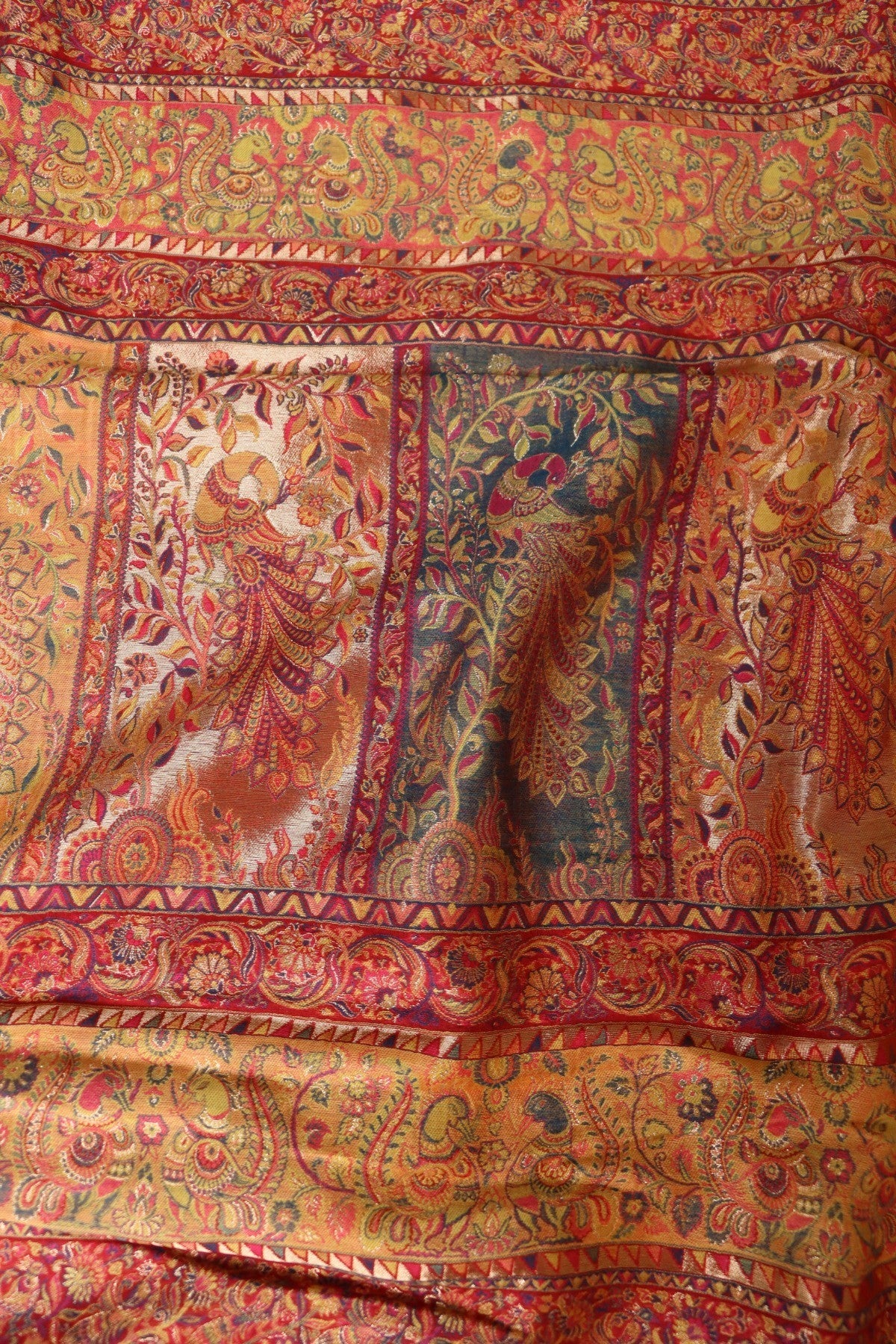 Maroon Kani Kalamkari Silk Saree