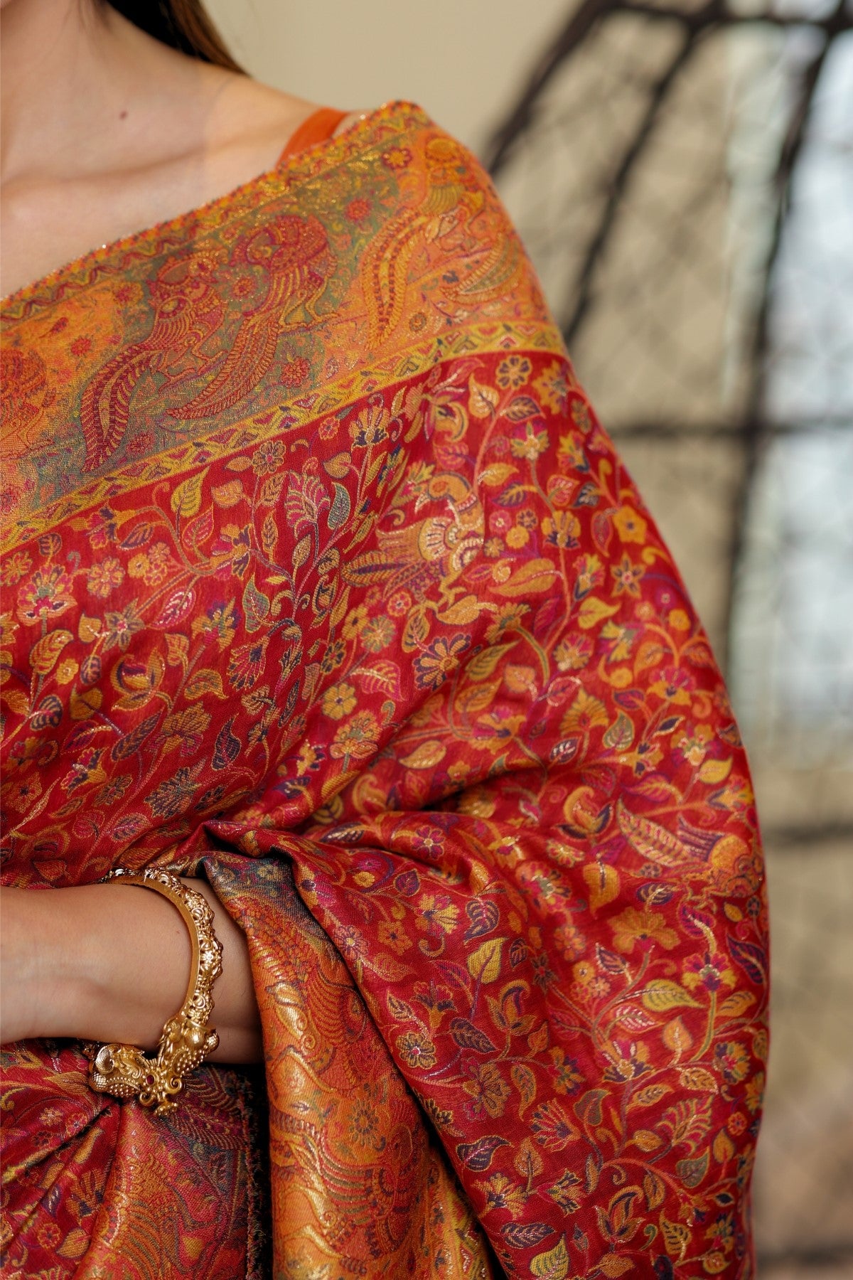 Maroon Kani Kalamkari Silk Saree