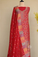 Red Kani Silk Linen Suit with Zari