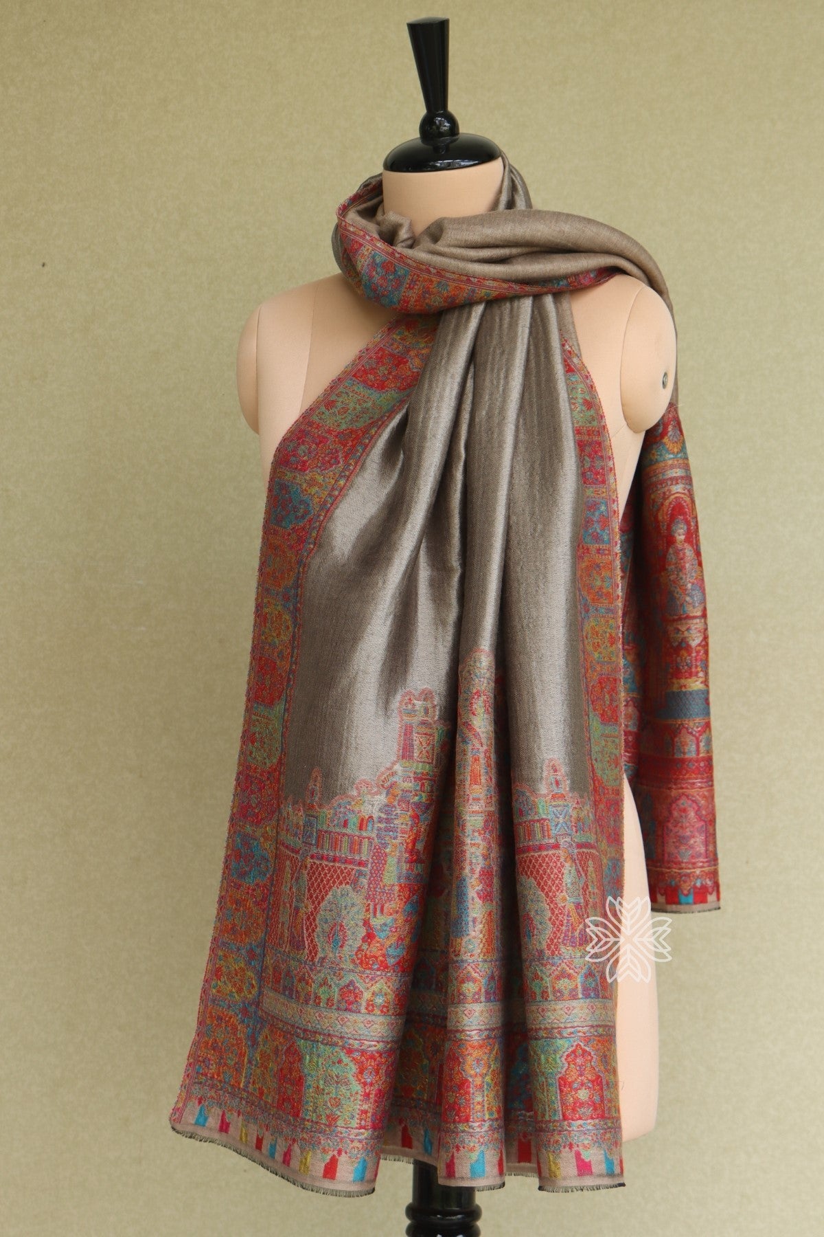 Gold Zari Kani Fine Wool Shawl