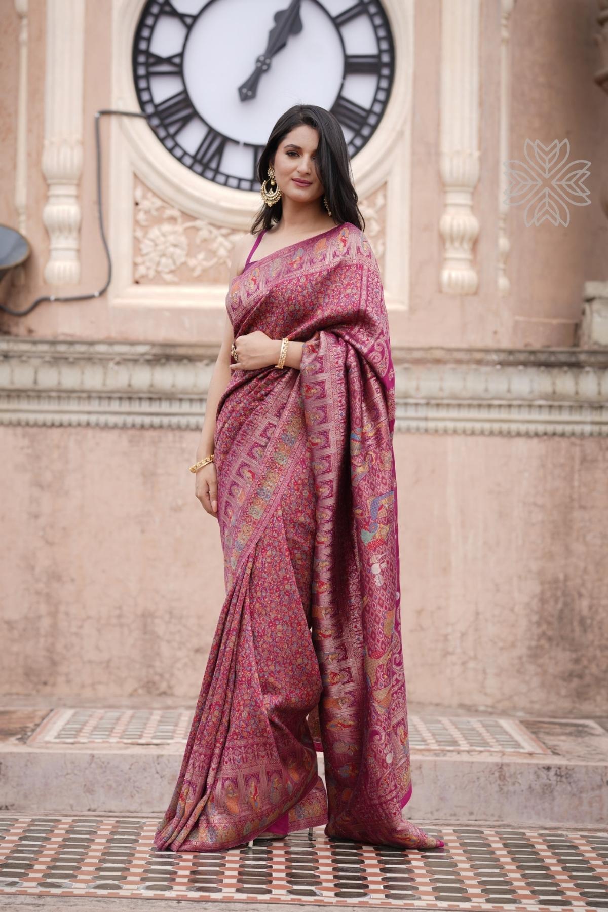 Wine Kani Darbar Silk SareeImperial Weaves